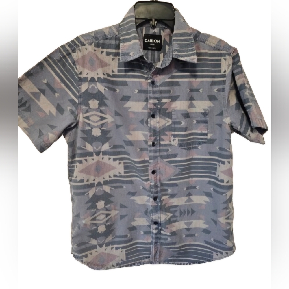 Carbon Aztec Casual Button Down Short Sleeve Shirt Men's Size Large